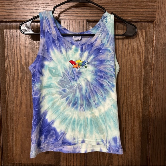 Ragdoll Blue and White Tie-Dye Tank Top with Embroidery - Picture 1 of 3